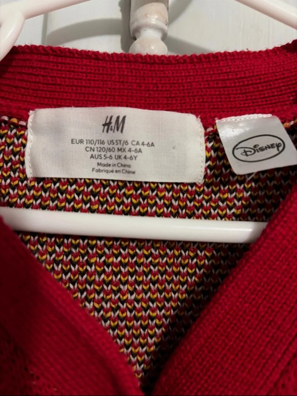 H&M Kids Red Mickey Mouse Cardigan Sweater Size 5-6T